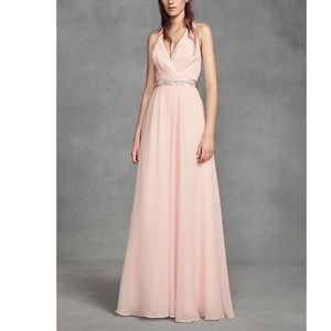 Chiffon Halter Bridesmaid Dress with Tulle Bow
